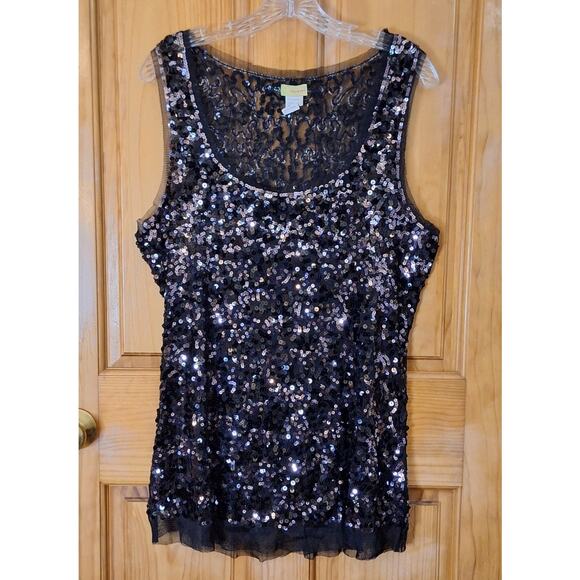 Wildcat Tank Top Women's 1X Sequined Mesh Sheer Lightweight Cocktail Party Glam - Picture 1 of 8